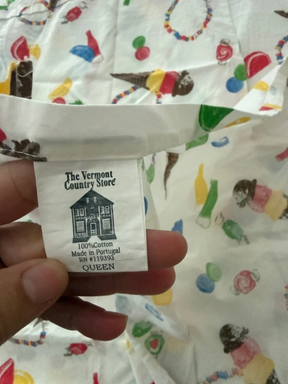 Rare Vermont Country Store Queen Flat Sheet Pillowcases Ice Cream Candy Taffy
